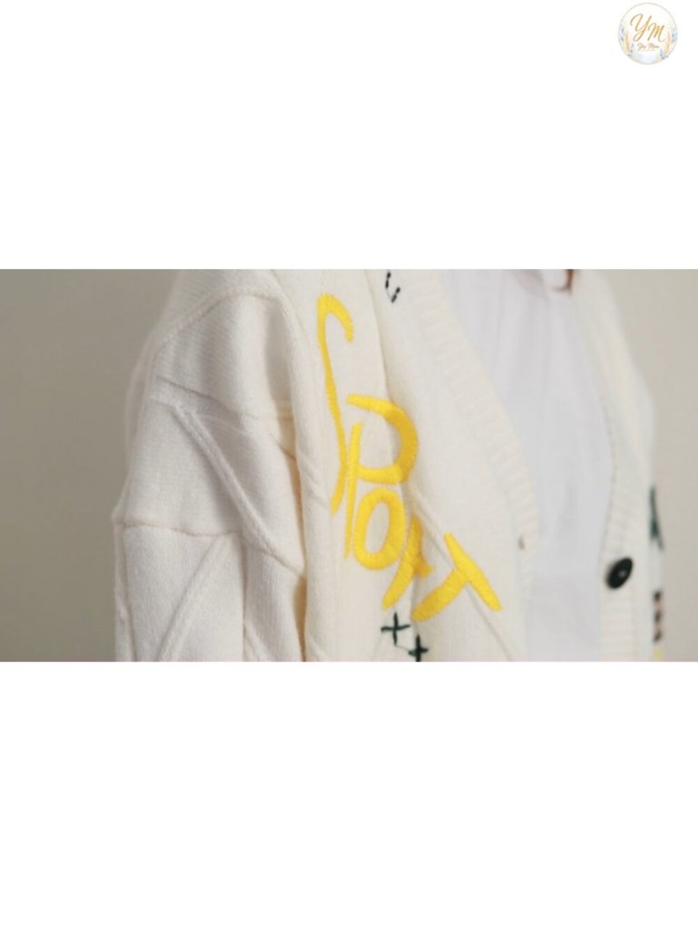 Women's Cable Knit Long Sleeve Cardigan V-Neck Button Down Embroidered Wool - Picture 6 of 6